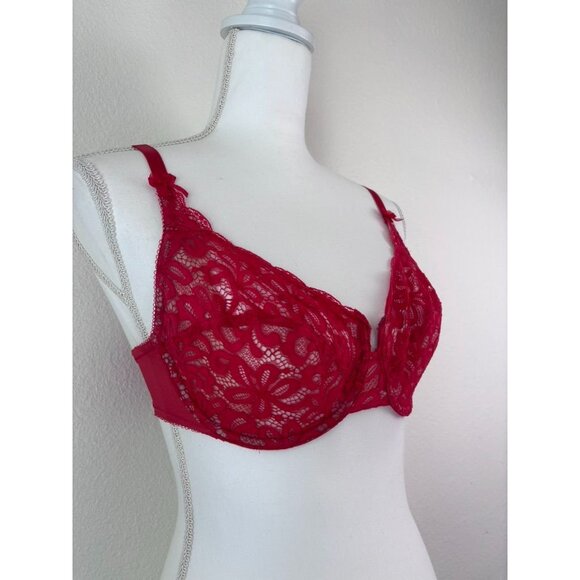Wacoal women's 34D red all dressed up lace underwire bra lingerie unlined - Picture 2 of 7